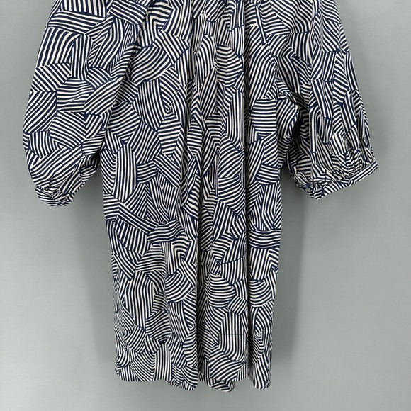 STAUD‎ Vincent Mini Dress Navy Tan Mosaic Puff Sleeve Button Front Womens XL NWT - Picture 6 of 12